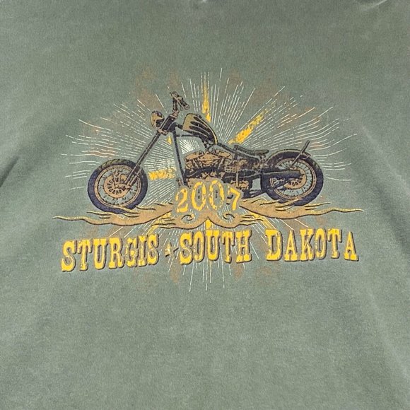 Sturgis T Shirt Mens XL Green Biker Motorcycle Fest Y2K Retro Rock Wings Chopper - Picture 10 of 10